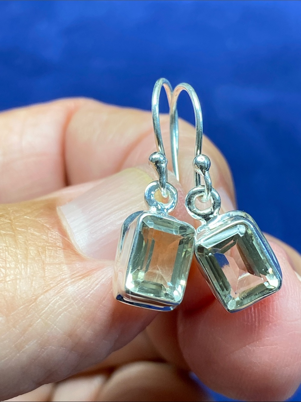 GREEN AMETHYST FACETED EARRINGS IN SOLID STERLING SILVER 925